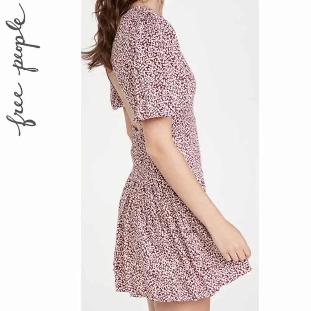 Free People Dancing in the Dark Mini Dress Red Burgundy Floral Boho Open Back S - Picture 7 of 15